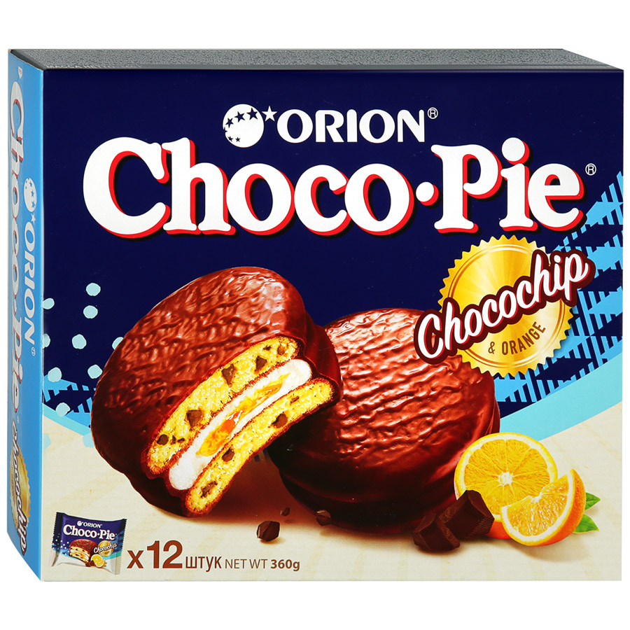 Печенье Orion Choco Pie с апельсином и кусочками шоколада в глазури 360г |  Parhato.ru